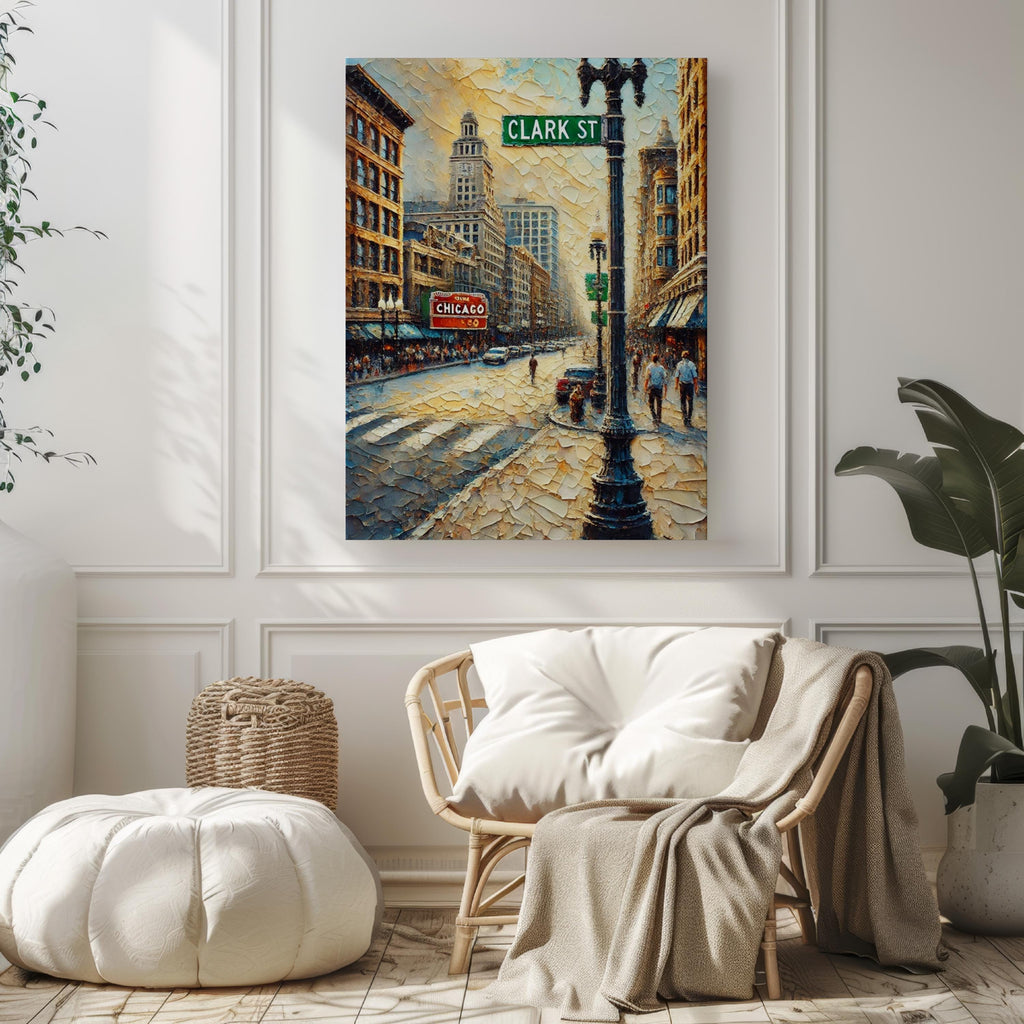 Chicago Clark St Wall Art Print - Illinois Travel Poster, Chicago Gift & Home Decor, Housewarming Artwork, Modern Cityscape Illustration