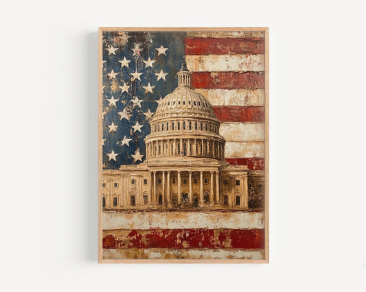 American Capitol Abstract USA Wall Art | Patriotic United States Poster | Independence Day Home Decor