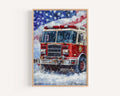 Red Firetruck Patriotic Poster - USA