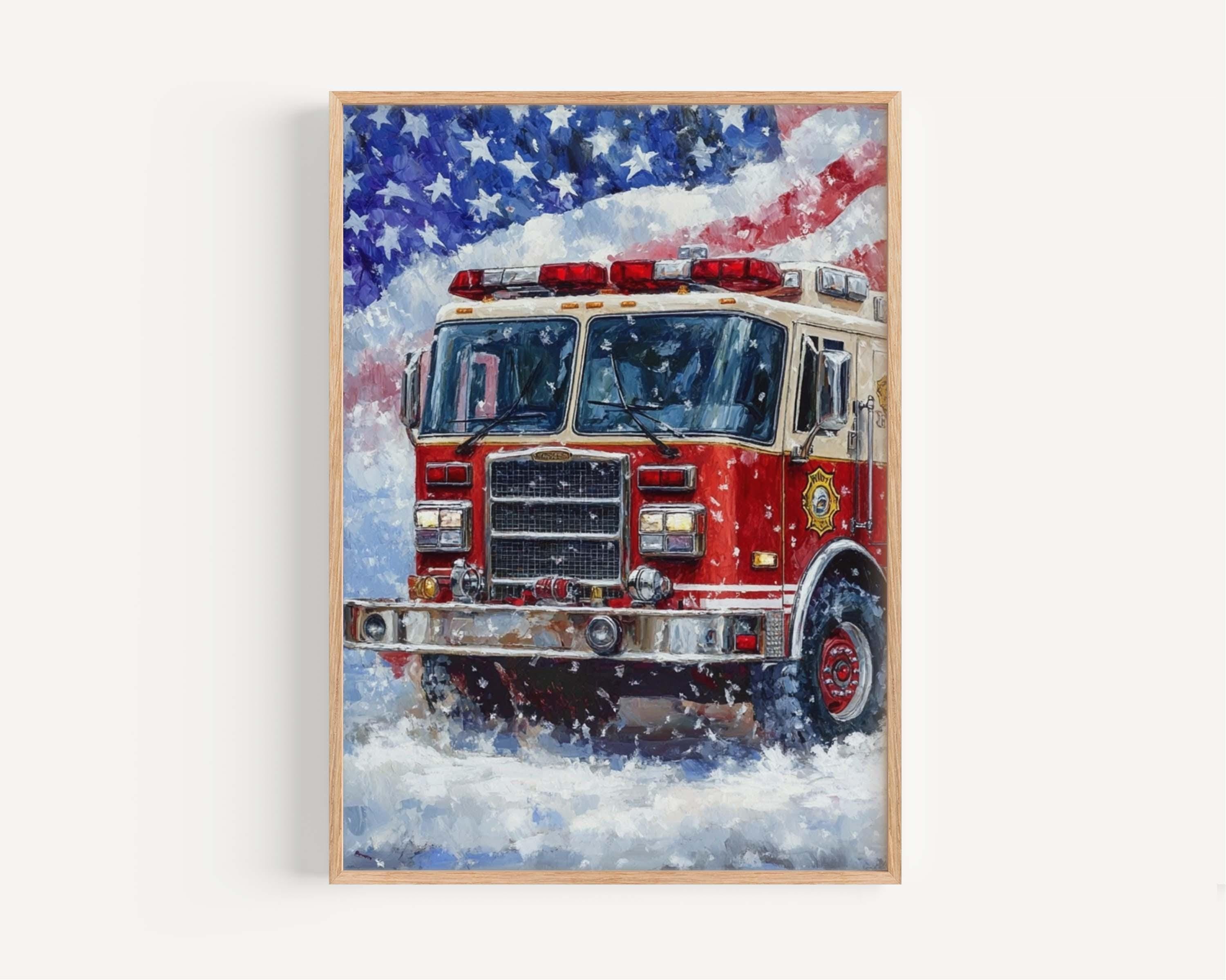 Red Firetruck Patriotic Poster - USA