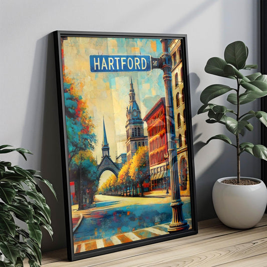 Hartford Wall Art Print - Connecticut Travel Poster & USA Gift, Housewarming Decor, American Cityscape Map, Modern Home Art