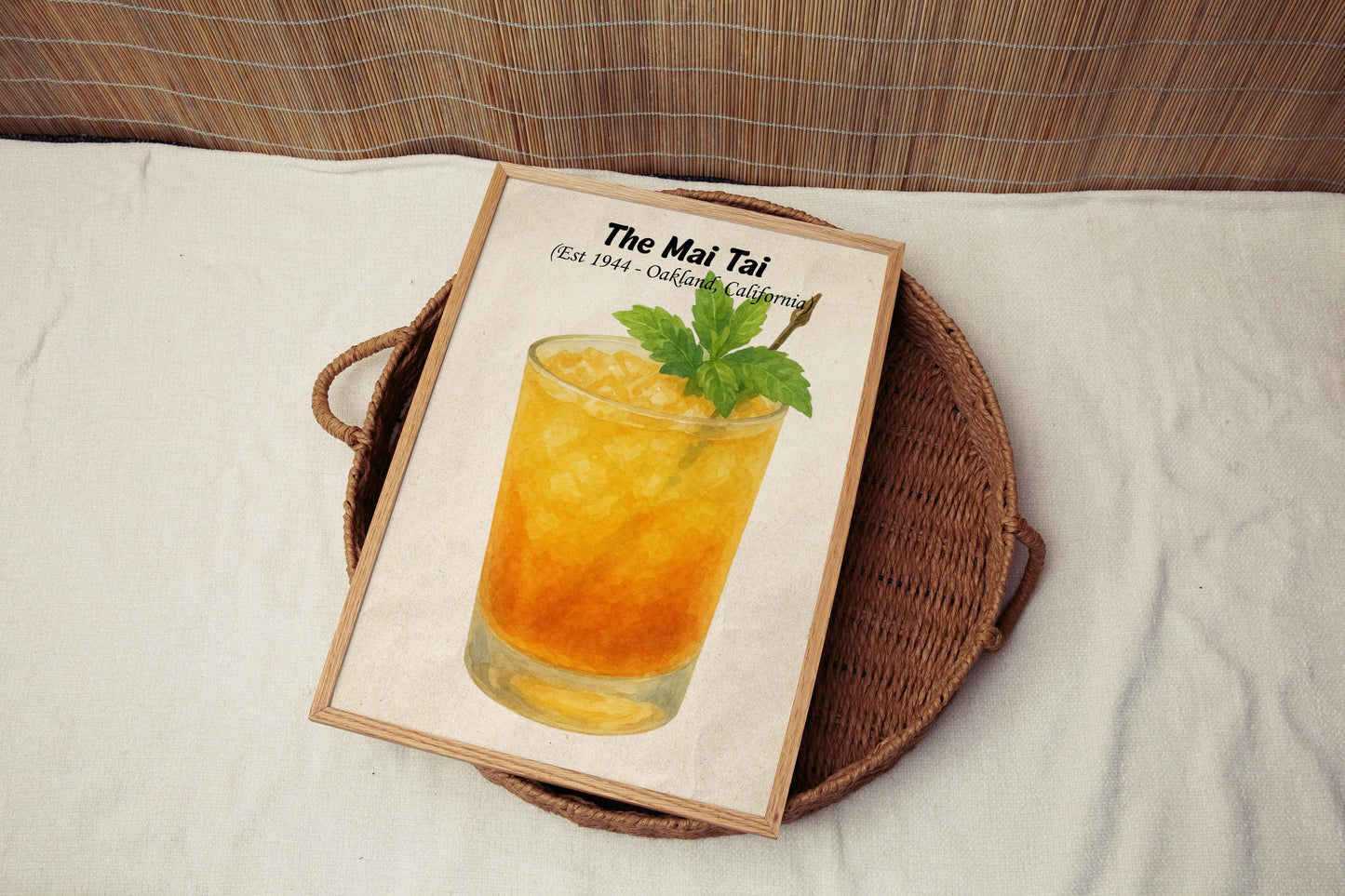 Cocktail artwork, Mai Tai print, alcohol wall artwork, signature cocktails, retro bar, drink recipe art, bartender gift, art for bar cart