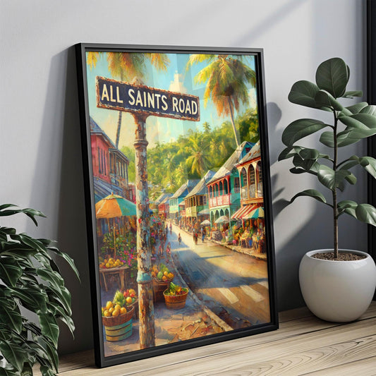 All Saints Road Wall Art | St. John’s Antigua and Barbuda Print | Caribbean Street Scene Decor | Travel Souvenir | Island Gift