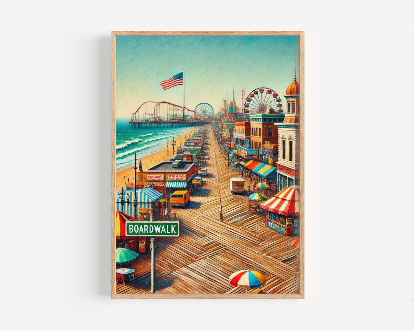 Boardwalk Wall Art, Atlantic City Print, Travel Poster, American Art, Jersey Souvenir, Vacation Gift, Travel Souvenir, Vintage Street Sign
