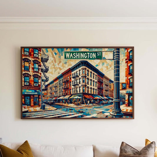Washington Street Wall Art Hoboken Print Jersey City Travel Poster Hudson County Gift Housewarming Artwork
