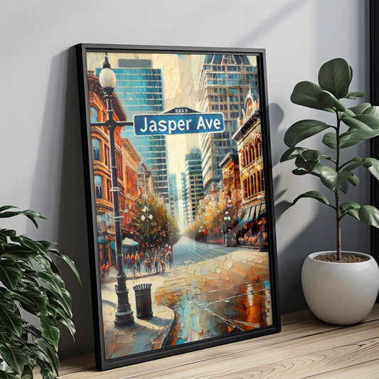 Edmonton Jasper Ave Wall Art Print - Canadian Travel Poster, Edmonton Decor, Housewarming Gift, Modern Cityscape Art, Alberta Gift Idea