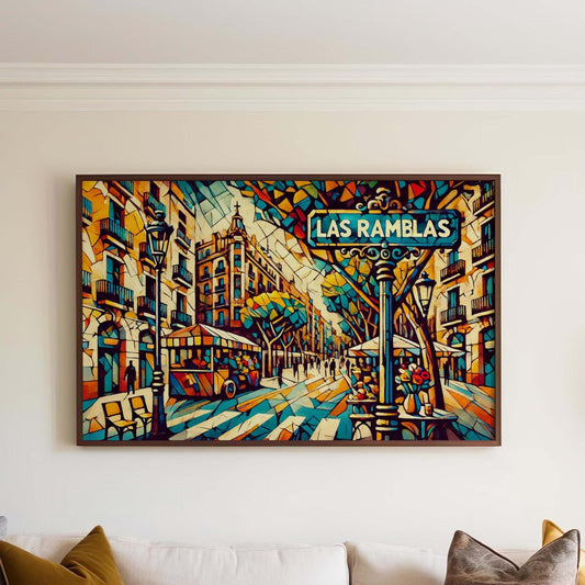 Las Ramblas Wall Art Print – Barcelona Travel Poster & Spain Souvenir, Housewarming Gift, Modern Cityscape Decor