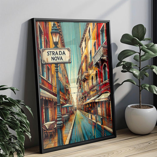 Italy Strada Nova Wall Art Print - Venice Travel Poster, Italian Artwork, Housewarming & Italy Gift, Vintage Style Home Decor