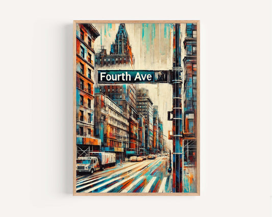 Fourth Ave Print Manhattan Wall Art New York Poster NYC Travel Gift Housewarming Decor 4th Ave Map Art