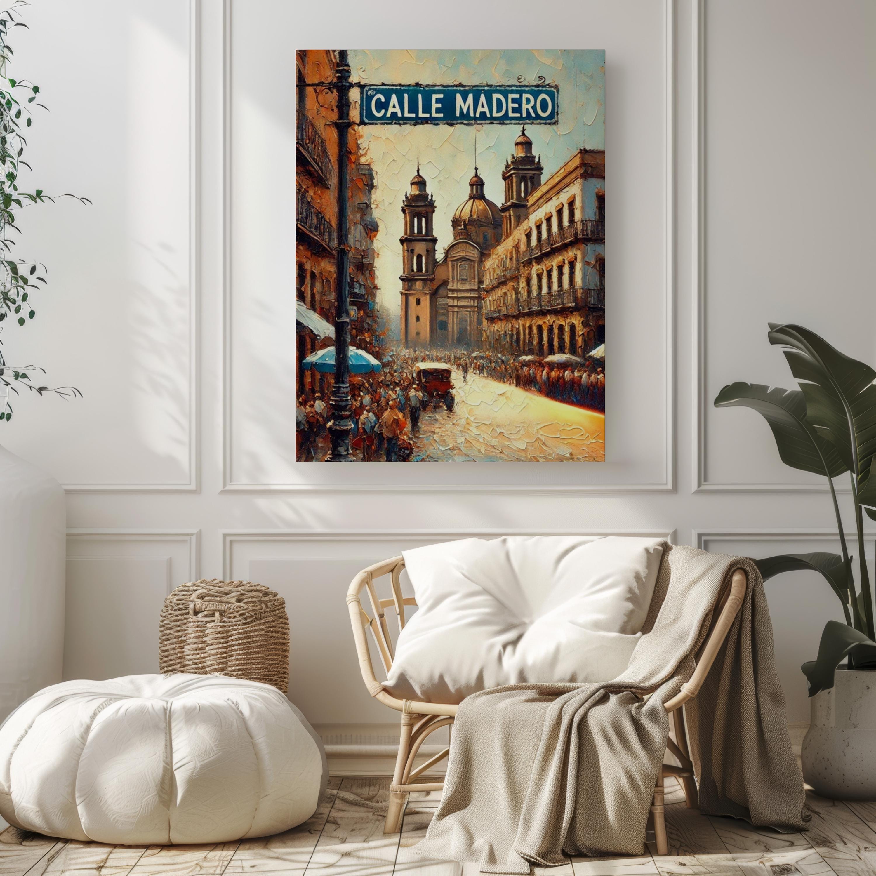 Mexico Calle Madero Wall Art Print - Mexico City Travel Poster & Gift, Housewarming Decor, Vibrant Mexico Street Scene Artwork