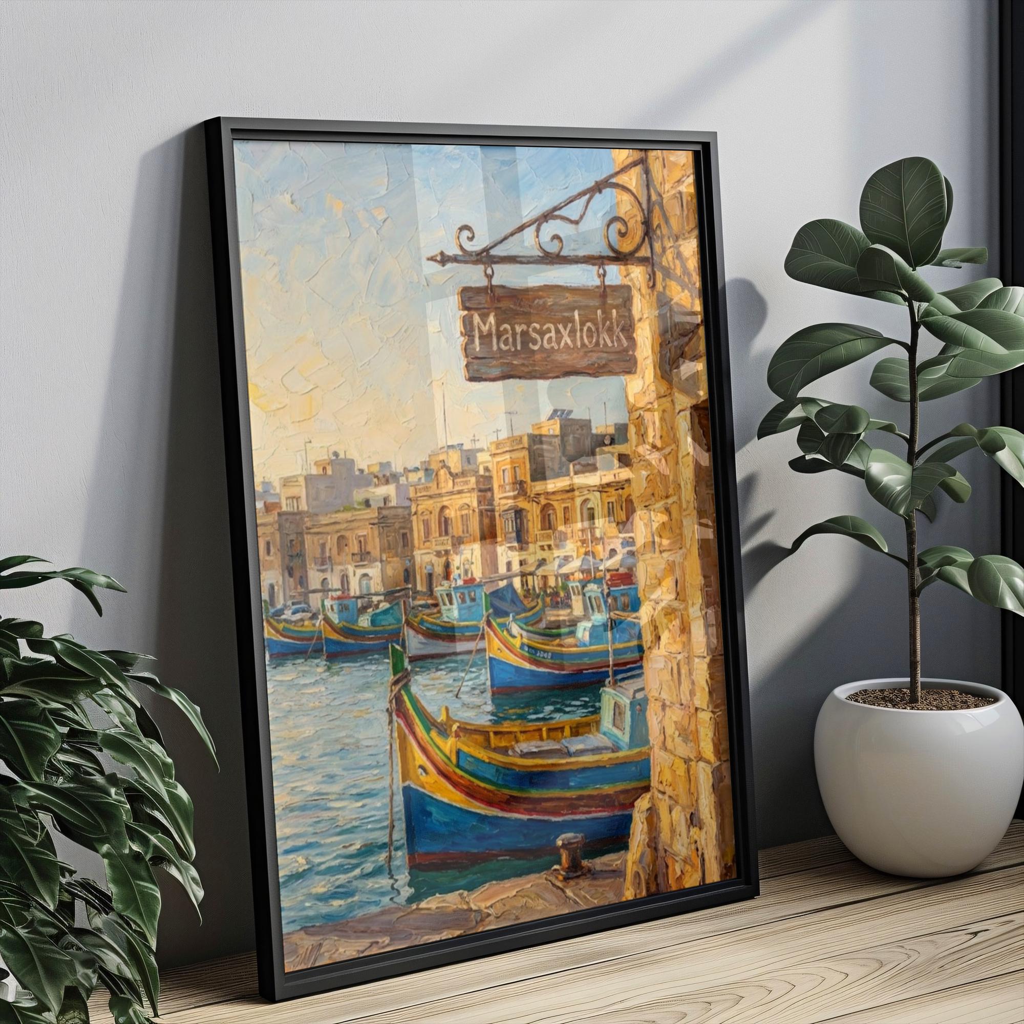 Marsaxlokk Street Sign Art Print: Malta Fishing Village Travel Poster