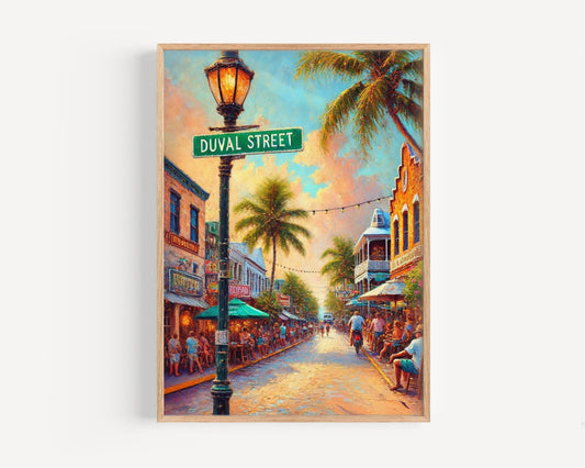 Duval Street Wall Art - Key West Print, Florida Travel Poster, Personalized City Gift, Vacation Souvenir, Coastal Home Decor