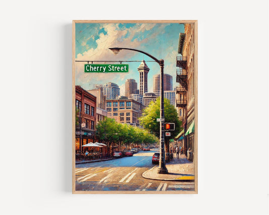 Cherry Street Wall Art, Seattle Print, Washington Cityscape, Travel Poster, Urban Decor, Housewarming Gift, Personalized Street Sign