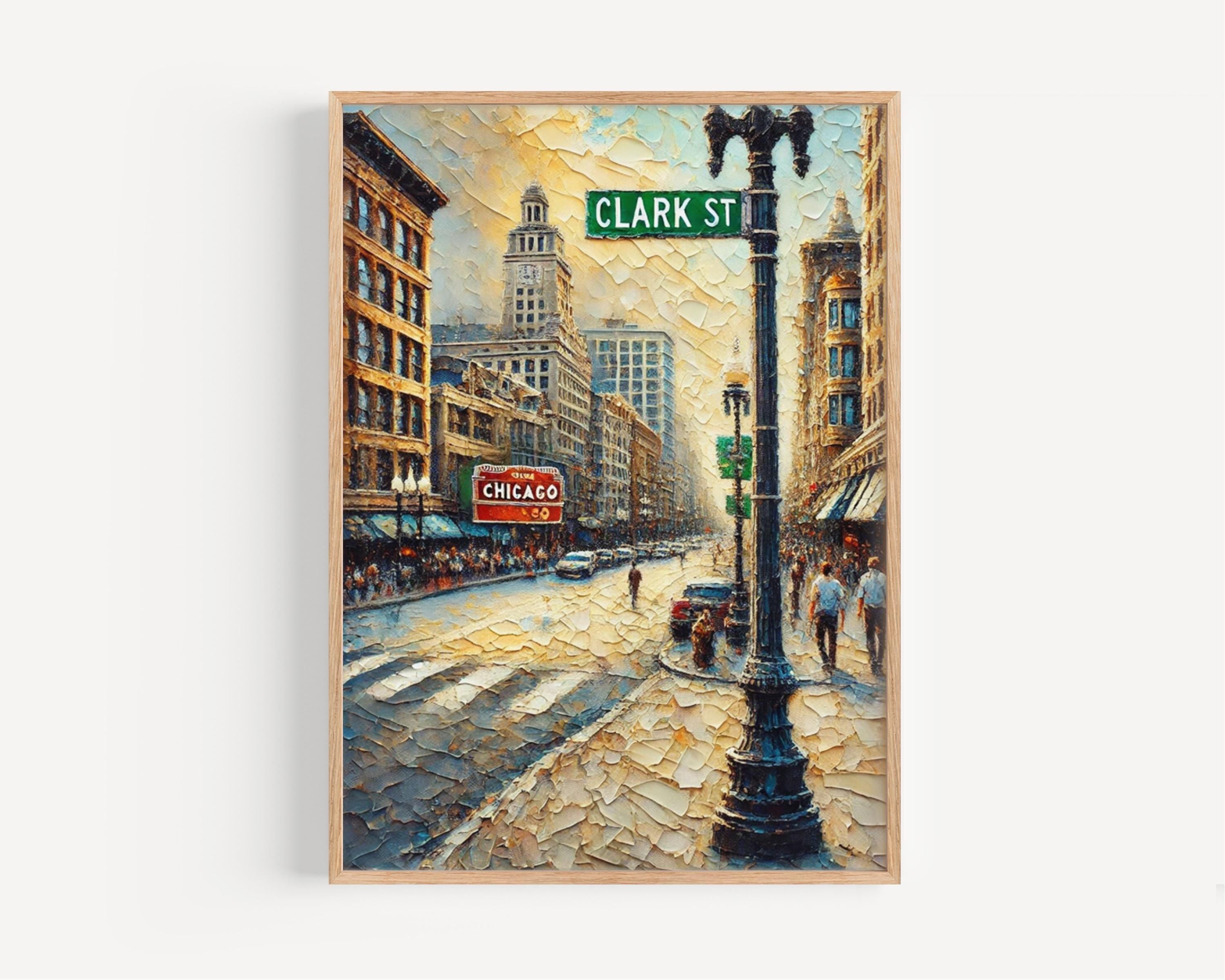 Chicago Clark St Wall Art Print - Illinois Travel Poster, Chicago Gift & Home Decor, Housewarming Artwork, Modern Cityscape Illustration