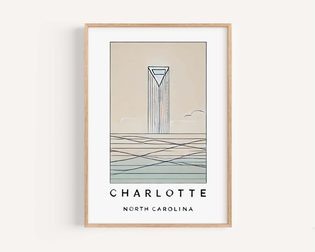 Charlotte Print North Carolina Wall Art, Travel Map Home Decor, Housewarming & College Gift, Modern City Poster, NC Art for Living Room