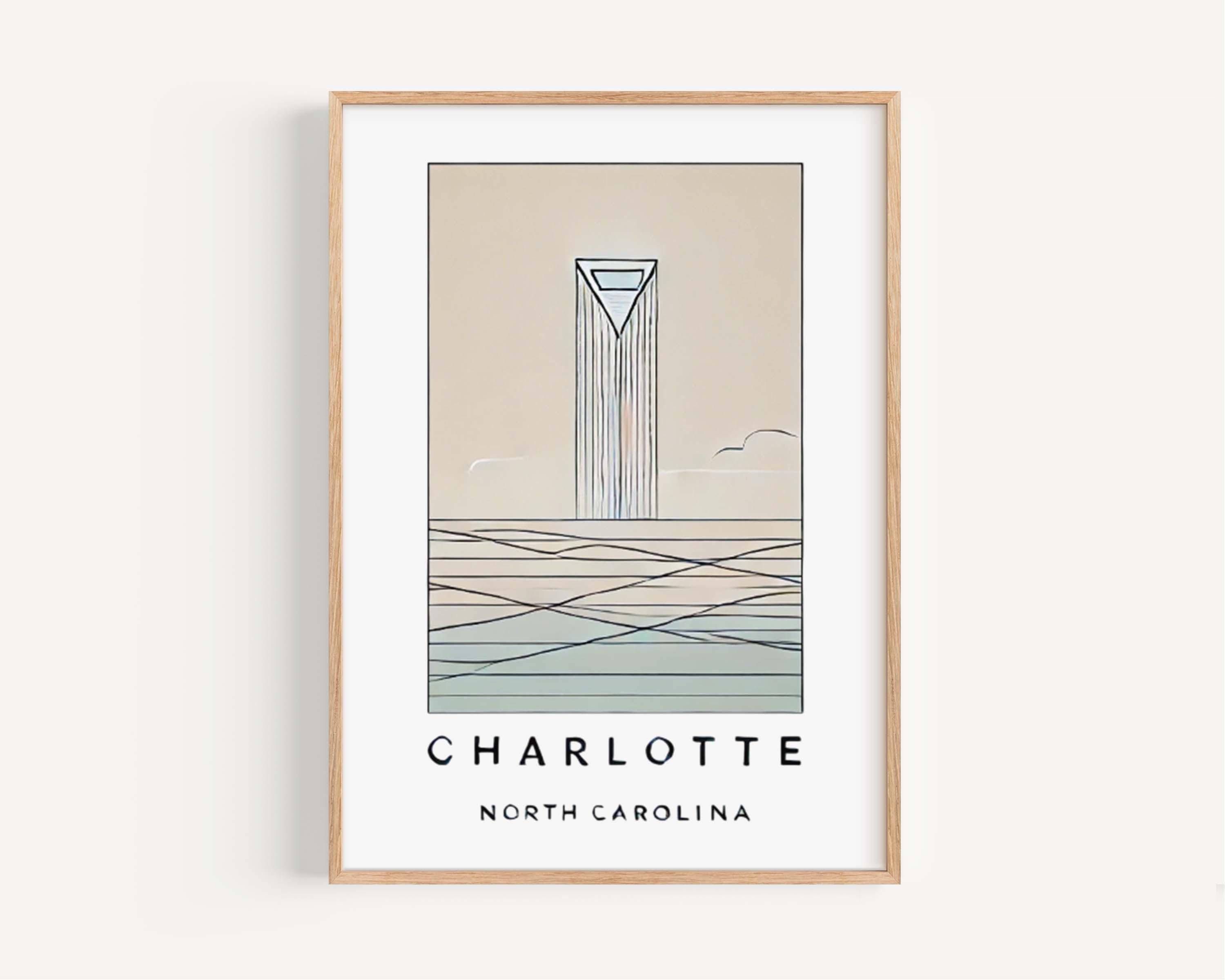 Charlotte Print North Carolina Wall Art, Travel Map Home Decor, Housewarming & College Gift, Modern City Poster, NC Art for Living Room
