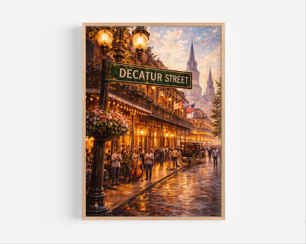 Decatur Street Oil Painting Art Print: New Orleans Louisiana Street Sign Travel Poster