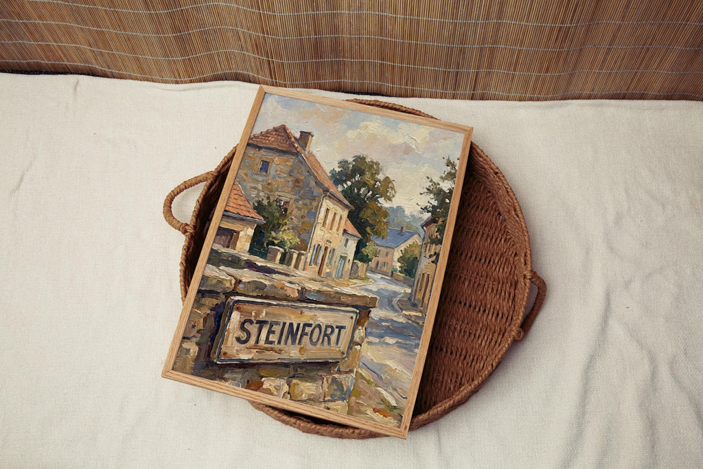Steinfort Street Oil Painting Art Print: Steinfort Luxembourg Travel Poster