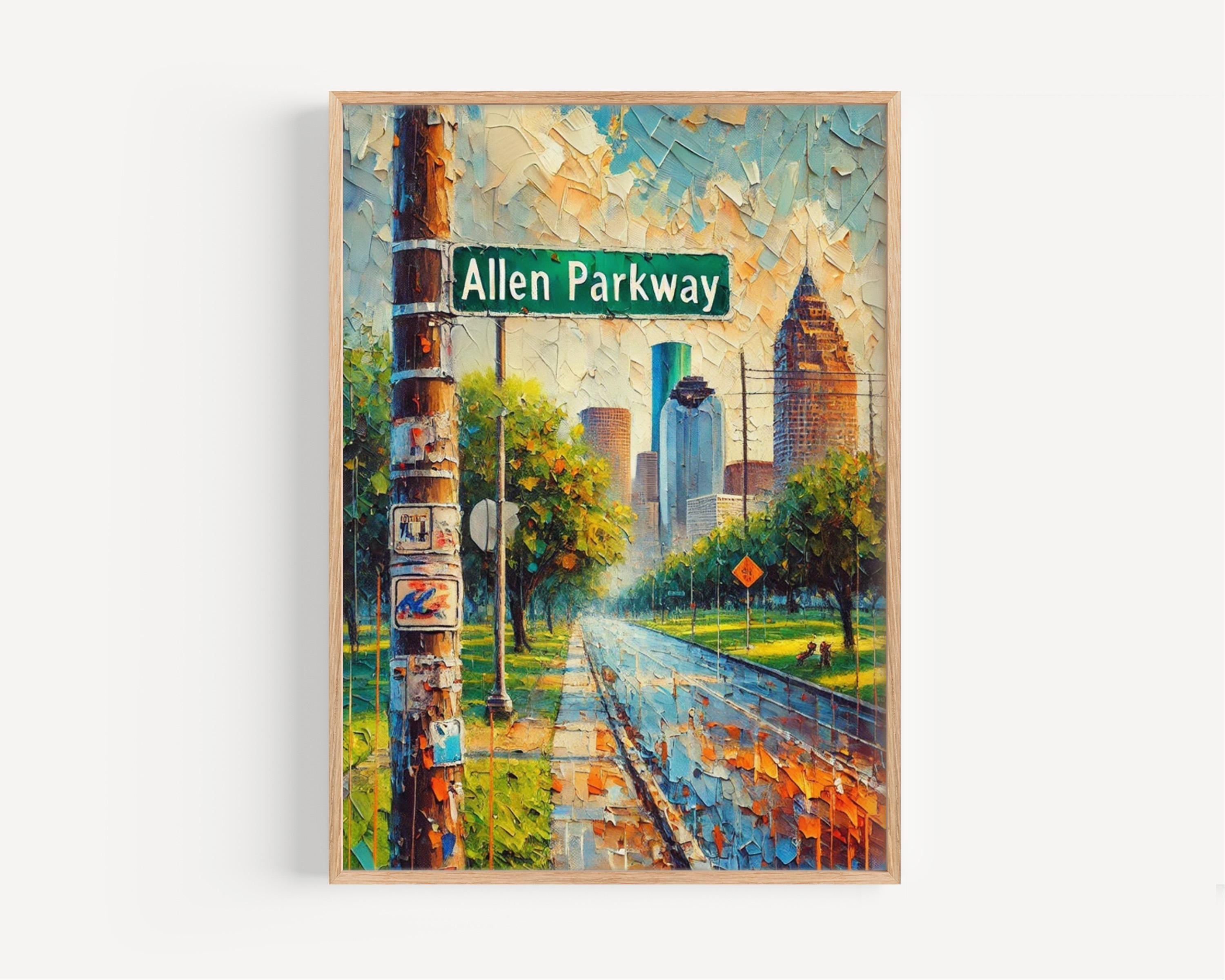 Texas Allen Parkway Wall Art Print - Houston Travel Poster, Texas Gift, Housewarming & Home Decor Artwork