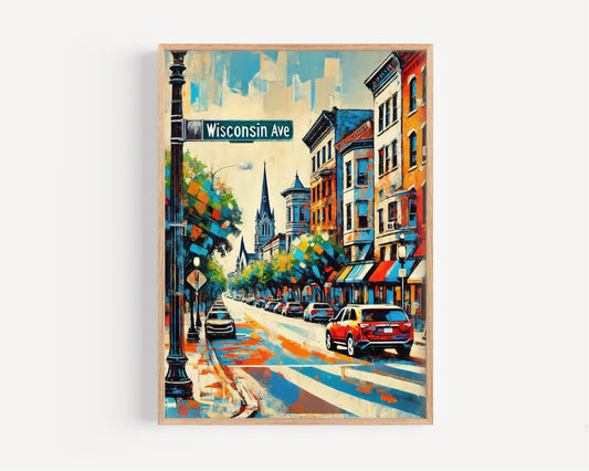 Wall Art Wisconsin Ave Washington DC Print, USA Travel Poster, Housewarming Gift, Cityscape Wall Decor