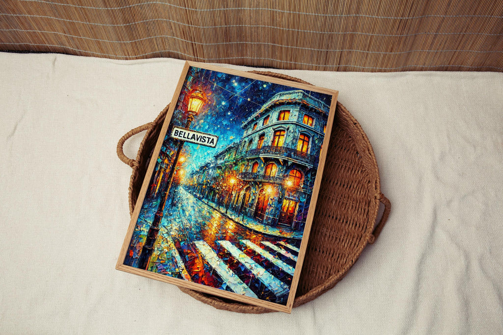 Bellavista Oil Painting Art Print: Santiago Chile Street Sign Travel Poster