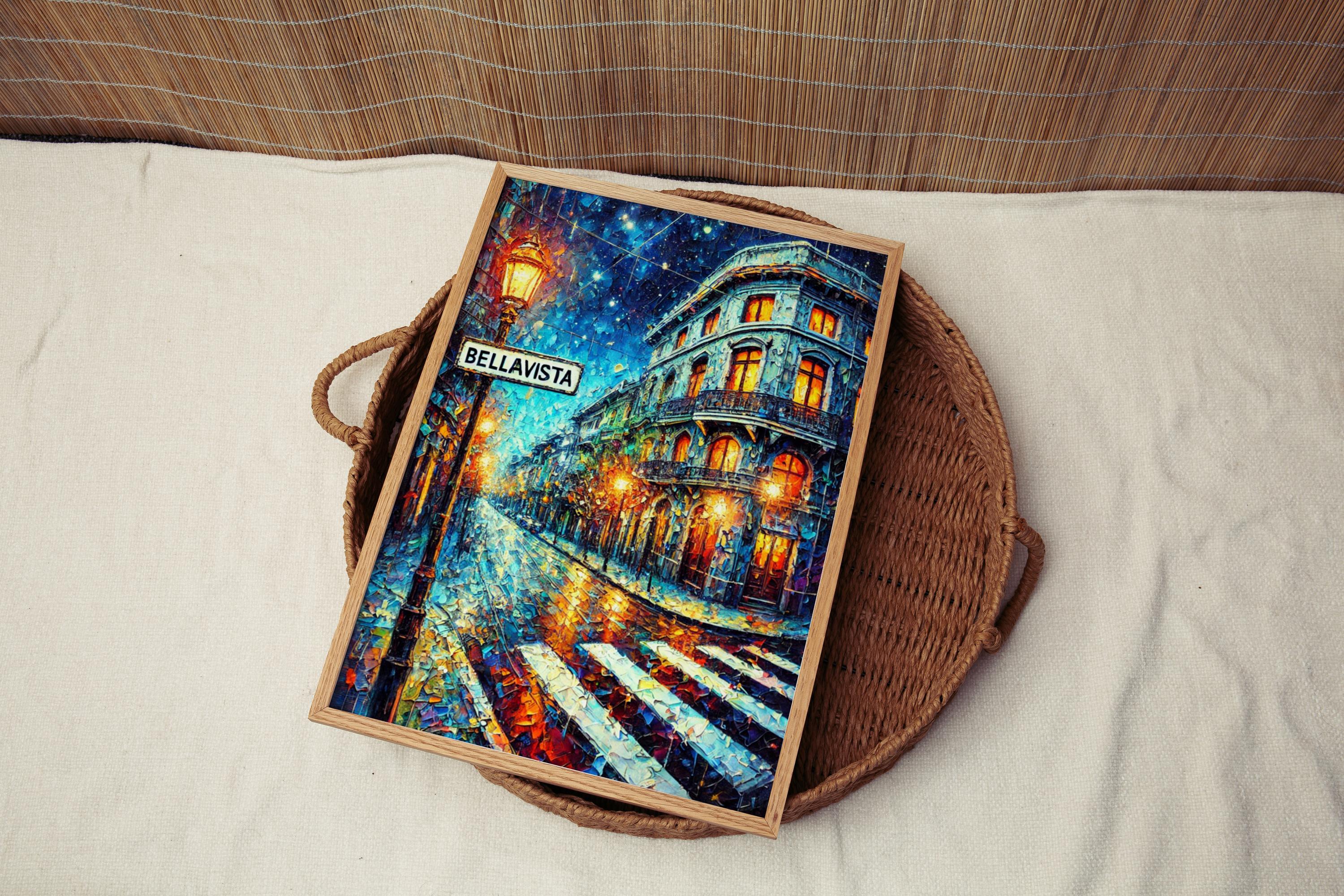 Bellavista Oil Painting Art Print: Santiago Chile Street Sign Travel Poster