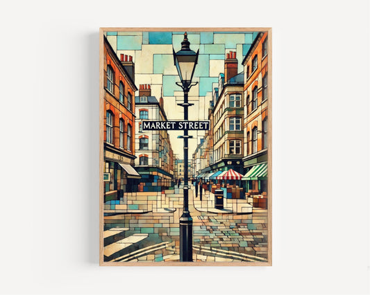 Manchester Market St Wall Art Print - Travel Poster & England Decor, Housewarming Gift, Manchester City Map Art, UK Travel Wall Decor