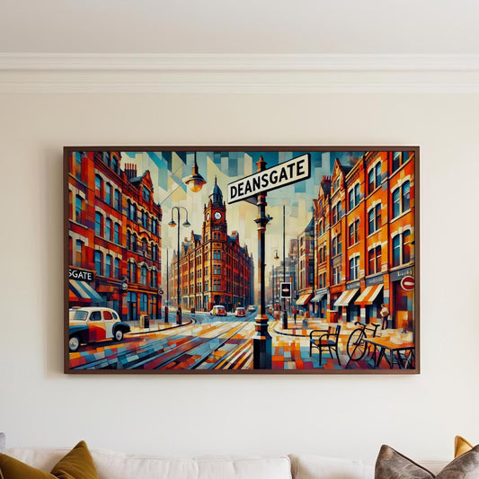 Deansgate Wall Art Print - Manchester Travel Poster, England Decor, Housewarming Gift, Modern English Cityscape Illustration