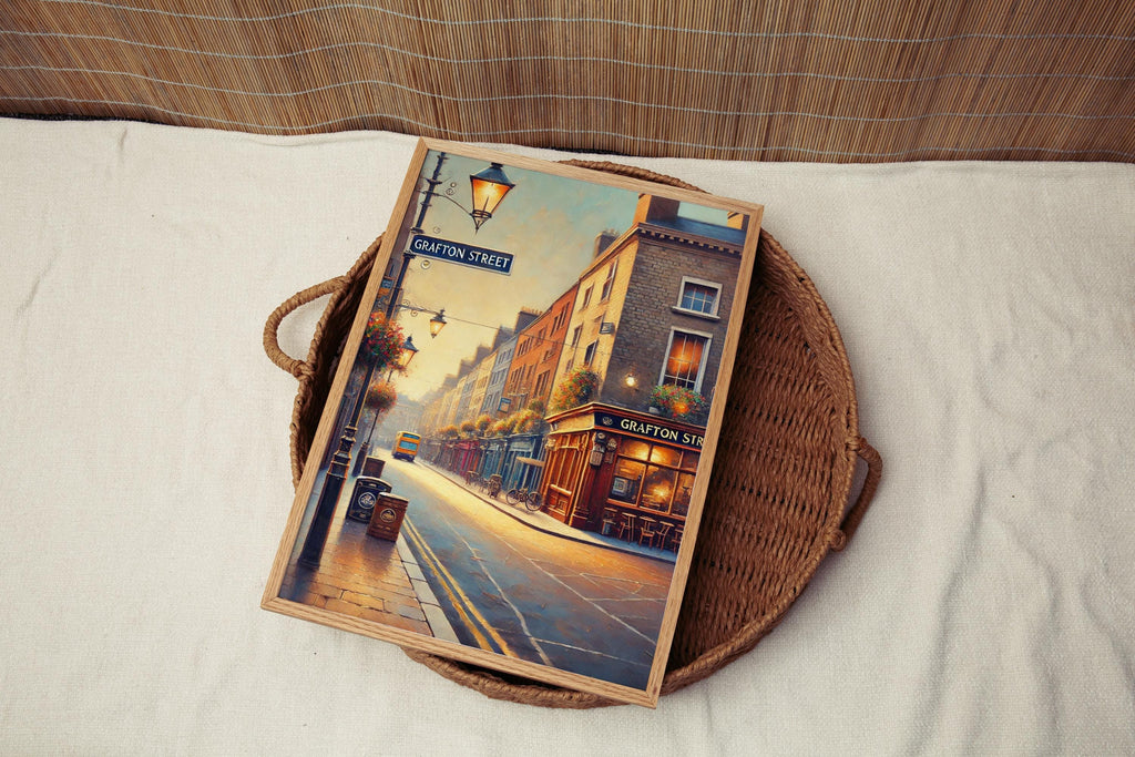 Grafton Street Oil Painting Art Print: Dublin Ireland Street Sign Travel Poster