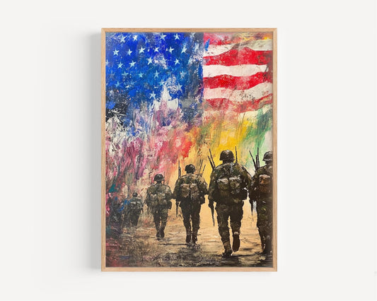 American Warfare Abstract USA Wall Art - Patriotic United States Independence Poster for Home Decor