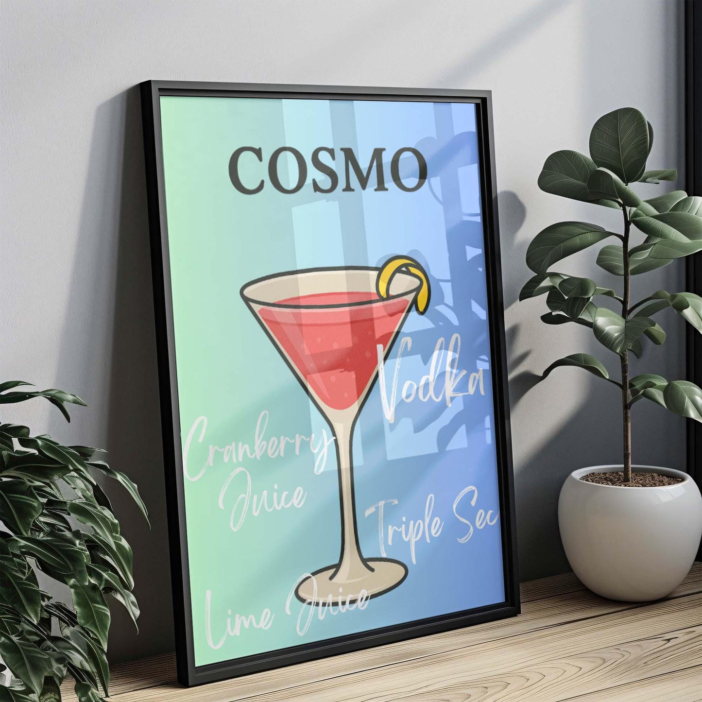 Cosmo Cocktail Print, Modern Bar Decor, Liquor Illustration (Digital Print)