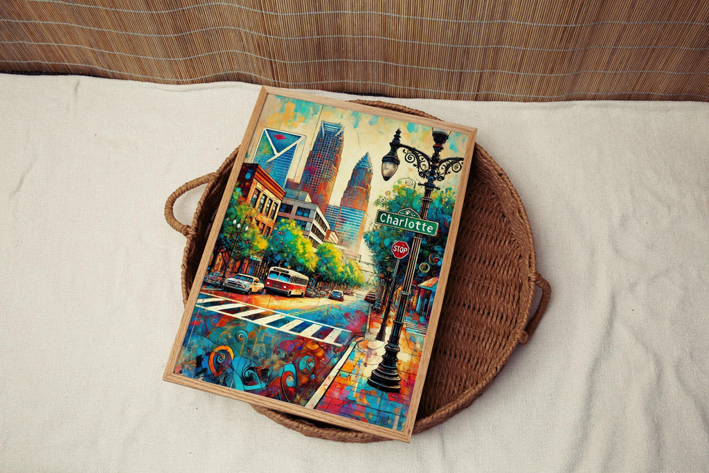 Wall Art Charlotte North Carolina Print - Travel Poster USA Map Home Decor Housewarming Gift