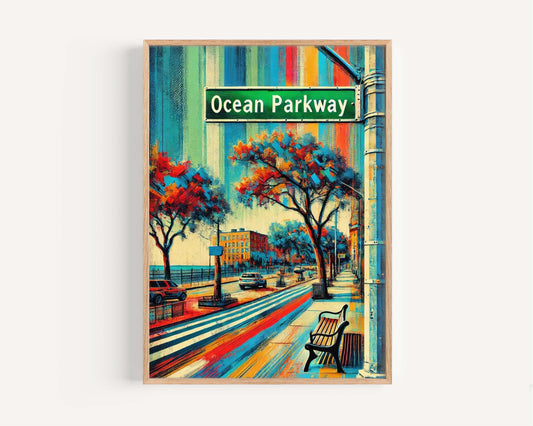 Ocean Parkway Print - Brooklyn Travel Poster Wall Art, New York City Gift, Housewarming Decor, Coastal Brooklyn Artwork, Modern Urban Print