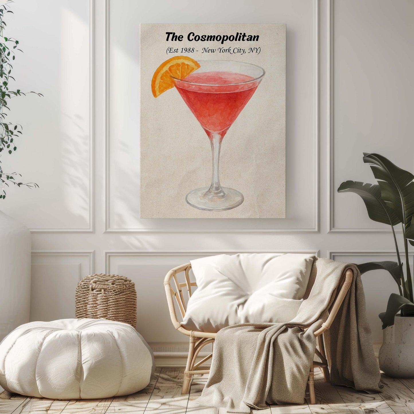 Cosmopolitan Cocktail Art Print, Drink Wall Decor, Bar Sign, Liquor Illustration, Party Decor, Home Bar Accessory, Modern Art, Gift for Her
