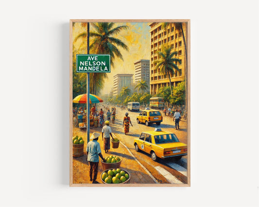 Libreville Print, Avenue Nelson Mandela Wall Art, Gaboon Street Scene, Travel Souvenir, Housewarming Gift, Personalized Artwork