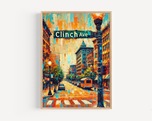 Knoxville Clinch Ave Wall Art - Travel Poster, Knoxville Gift, Housewarming Decor, Map Print, Unique Tennessee City Art