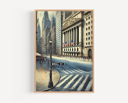 Wall Street Wall Art Print, New York City Travel Poster, America Decor, Housewarming Gift, NYC Skyline Art, Modern Travel Wall Decor