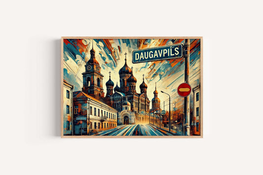 Handmade Daugavpils Latvia Wall Art: Baltic Cityscape Decor