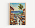 Frederick Street Oil Painting Art Print: Port of Spain Trinidad Street Sign Travel Poster
