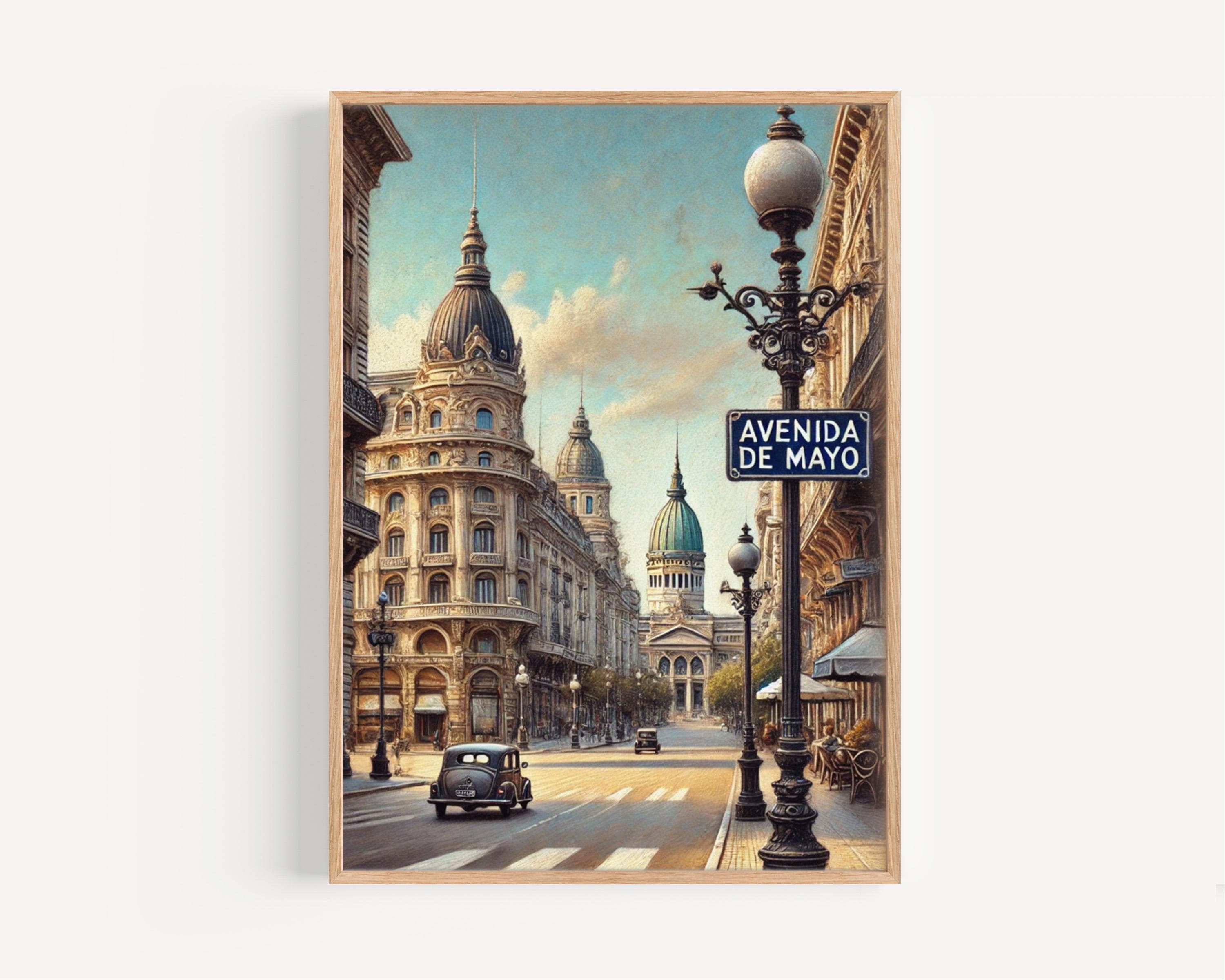 Avenida de Mayo Street Sign Print: Buenos Aires Historic Travel Poster