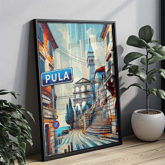 Pula Art Wall Print - Croatian City Travel Poster, Europe Home Decor, Housewarming Gift, Pula Travel Map, Coastal Croatia Artwork