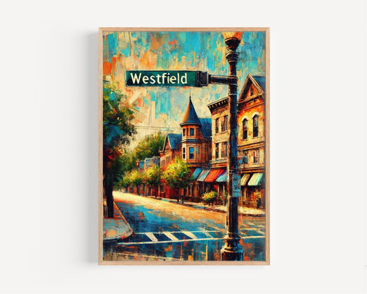 Westfield Wall Art Print - New Jersey Travel Poster, USA Map Decor, Housewarming Gift, American State Art, Westfield NJ Home Decor