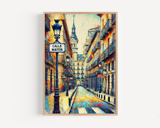 Spain Calle Mayor Wall Art Print, Madrid Travel Poster, Vibrant Spanish Street Scene, Spanish Home Decor & Gift, Housewarming Wall Art