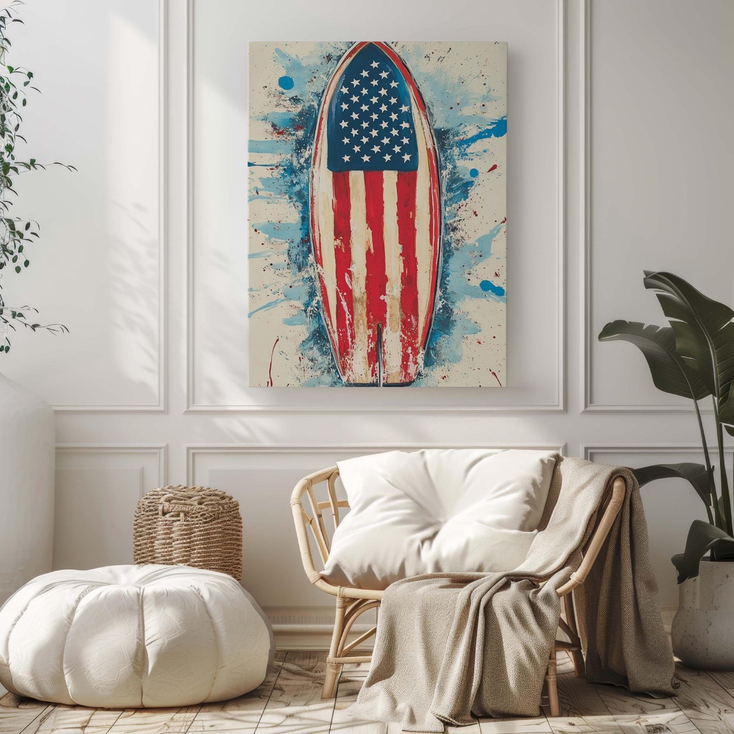 Surfing Artwork USA Wall Art Patriotic Beach House Decor Summer United States Poster Coastal Home Decoration