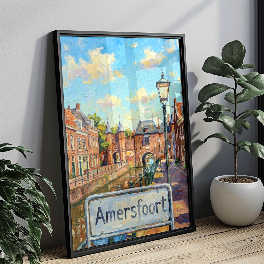 Amersfoort Oil Painting Art Print: Netherlands Canal Street Sign Travel Poster