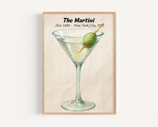 Martini Cocktail Art Print, Vintage Style Liquor Illustration, Home Bar Decor, Drink Wall Art, Gift for Cocktail Lovers, Alcohol Artwork
