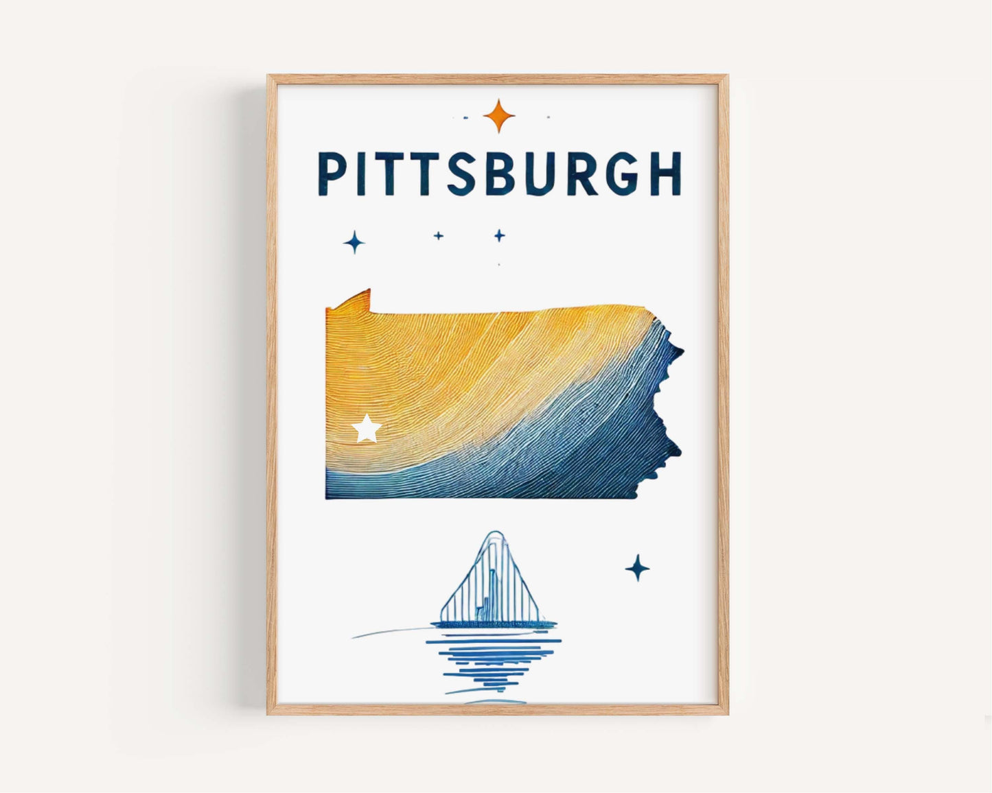 Pittsburg Print Pennsylvania Wall Art, Travel Home Decor, College Room Gift, Housewarming PA Poster, Pittsburgh City Skyline Illustration
