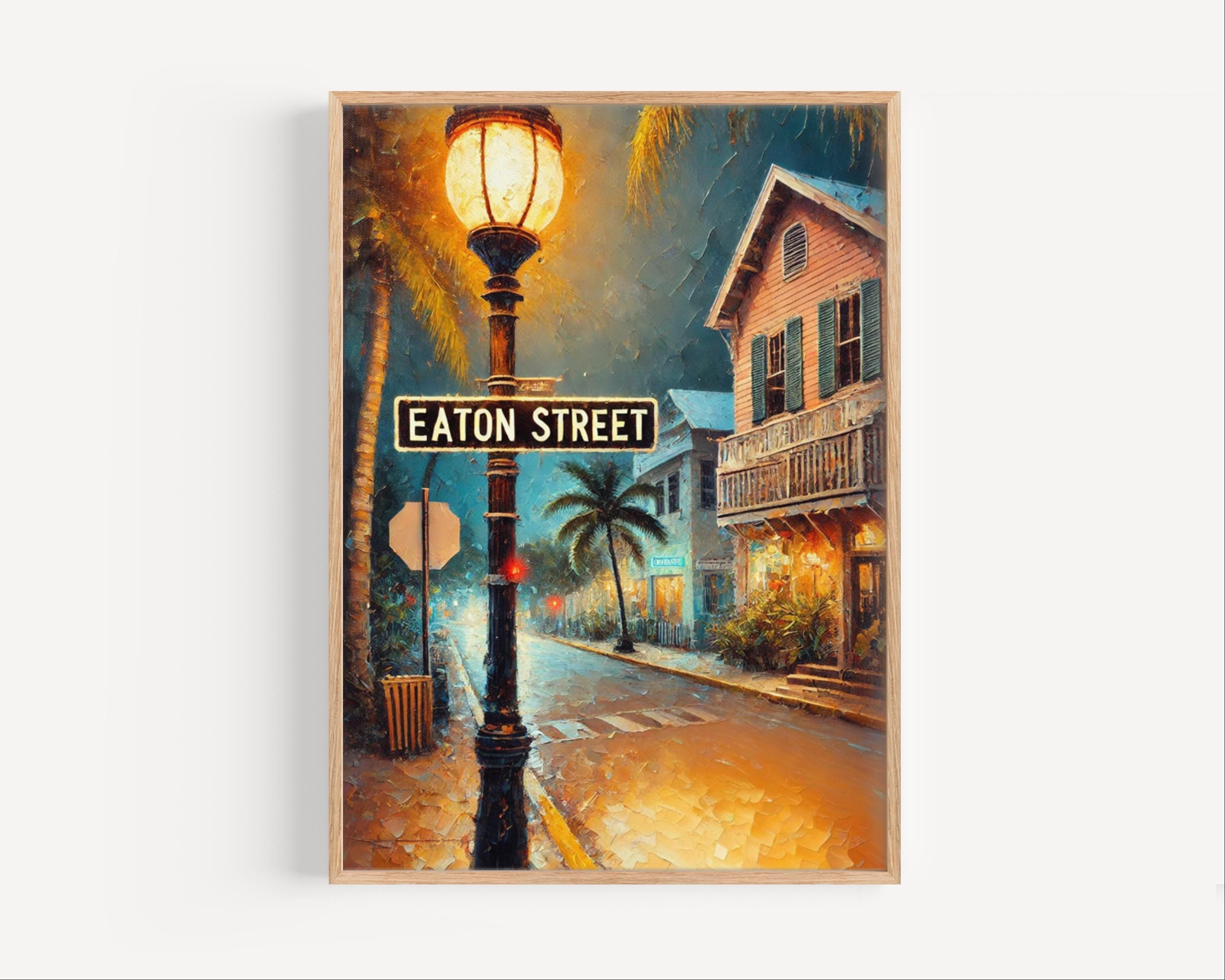 Eaton Street Oil Painting Art Print: Key West Florida Street Sign Travel Poster