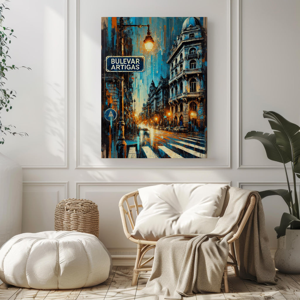Bulevar Artigas Oil Painting Art Print: Montevideo Uruguay Street Sign Travel Poster