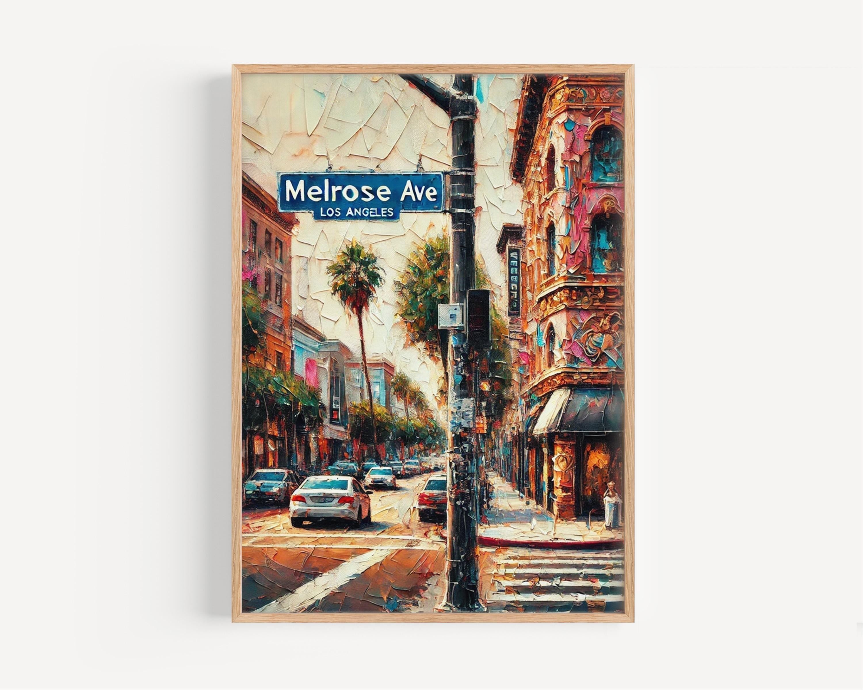 California Melrose Ave Wall Art - Los Angeles Travel Print, Moving & Housewarming Gift, Vintage Style California Poster